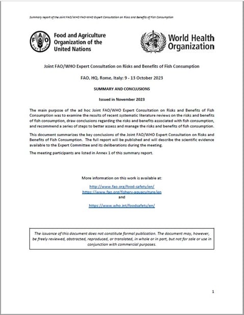 Ad-hoc Joint FAO/WHO Expert consultation on risks and benefits of fish consumption