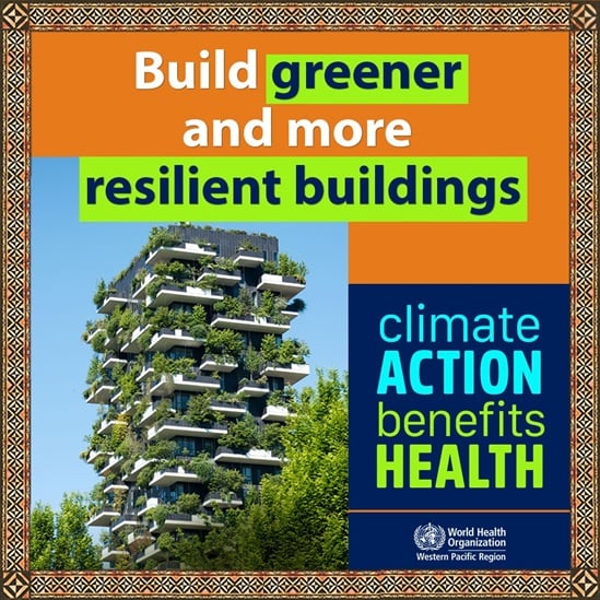 A graphic showing a building with lots of plants growing on the balconies